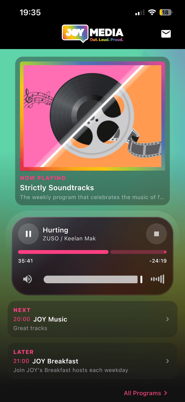 Radio app home screen